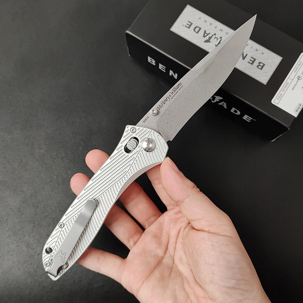 Benchmade 710 Folding Knife, White Aluminum Handle