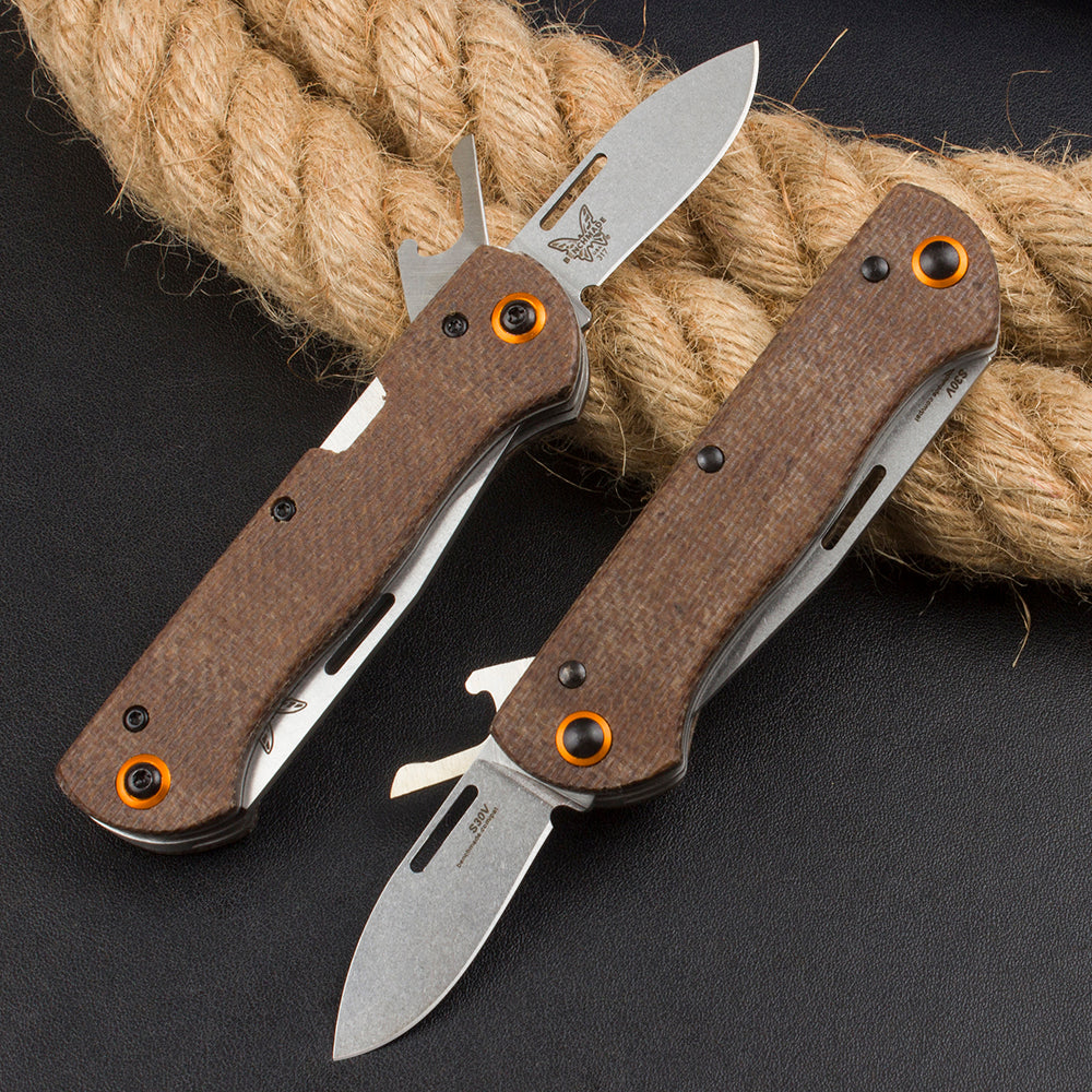 Benchmade 317 EDC Folding Knife – Brown Linen Micarta
