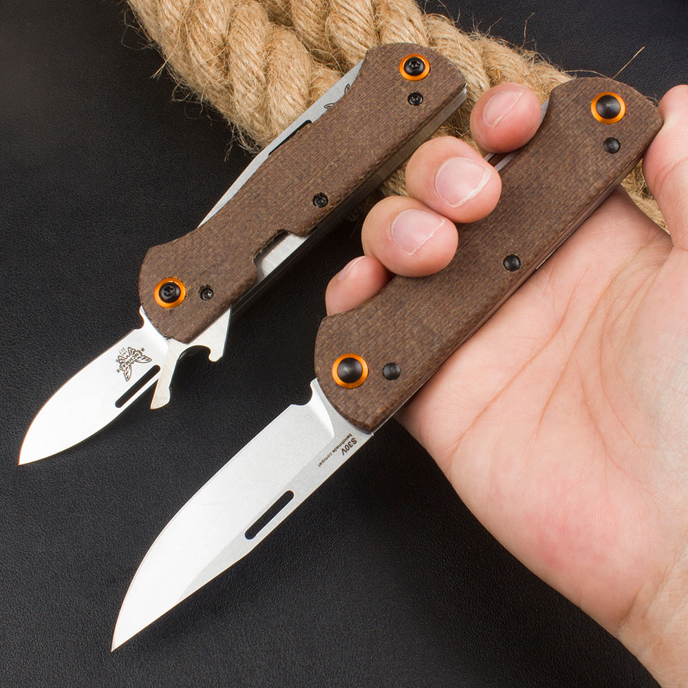 Benchmade 317 EDC Folding Knife – Brown Linen Micarta