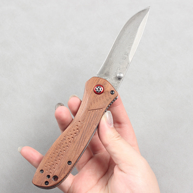 Premium Damascus Folding Knife with Wooden Handle (Model 710) – Portable Outdoor Knife