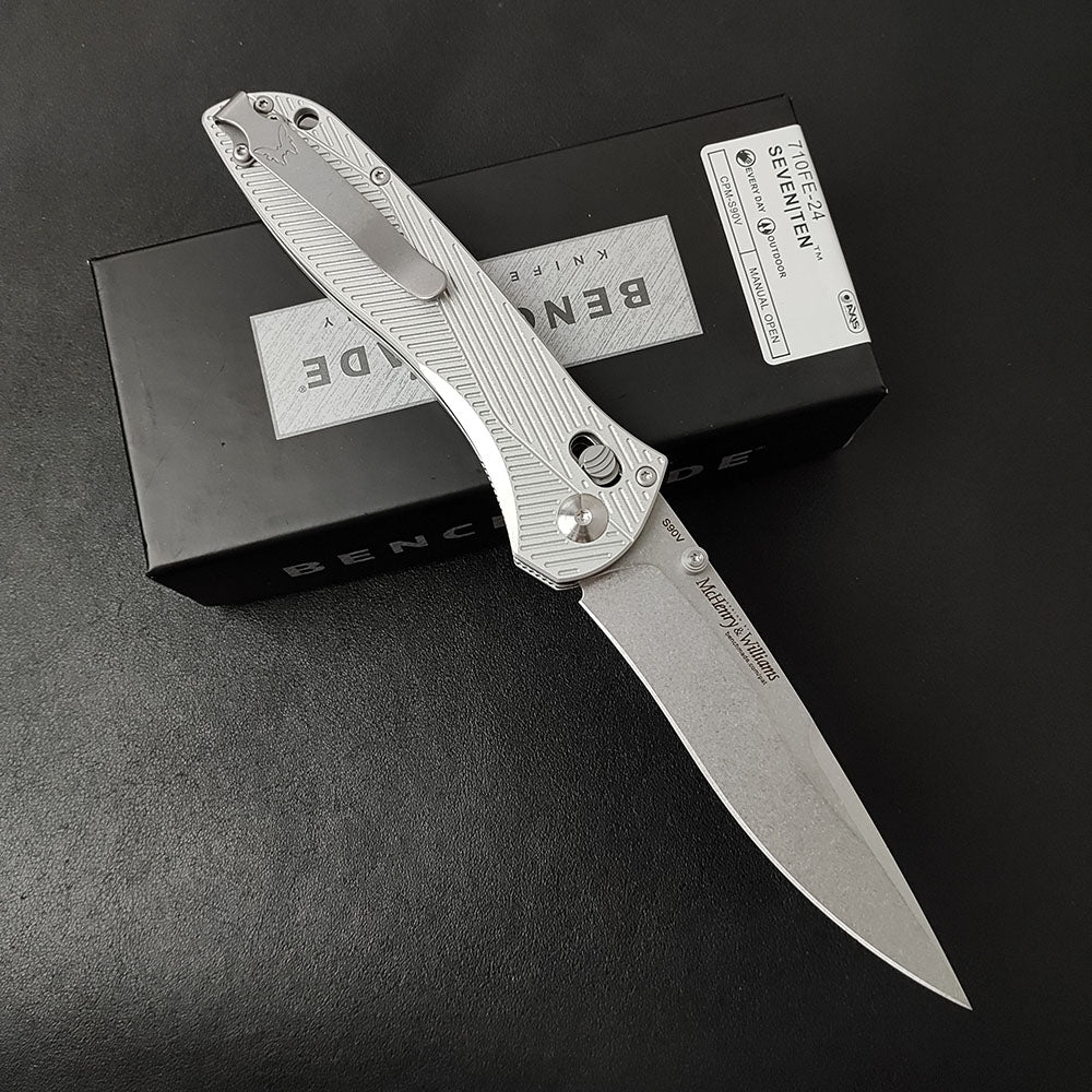 Benchmade 710 Folding Knife, White Aluminum Handle