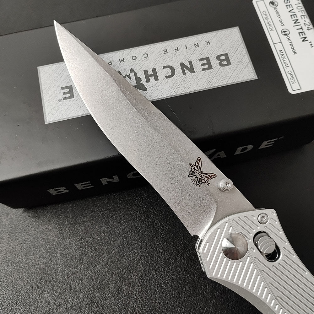 Benchmade 710 Folding Knife, White Aluminum Handle